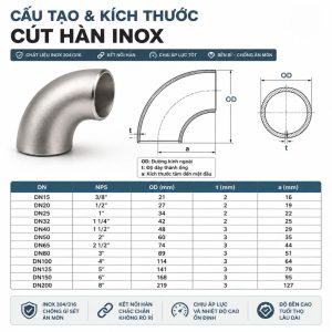 Cấu tạo kích thước cút hàn inox