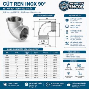 Cấu tạo kích thước cút ren inox