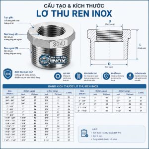 Cấu tạo kích thước lơ thu inox