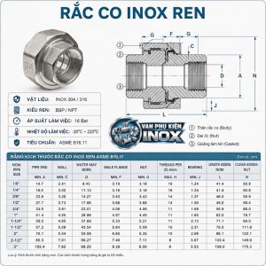 Cấu tạo kích thước răc co inox ren