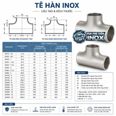 Cấu tạo kích thước tê hàn inox