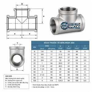 Cấu tạo kích thước tê ren inox