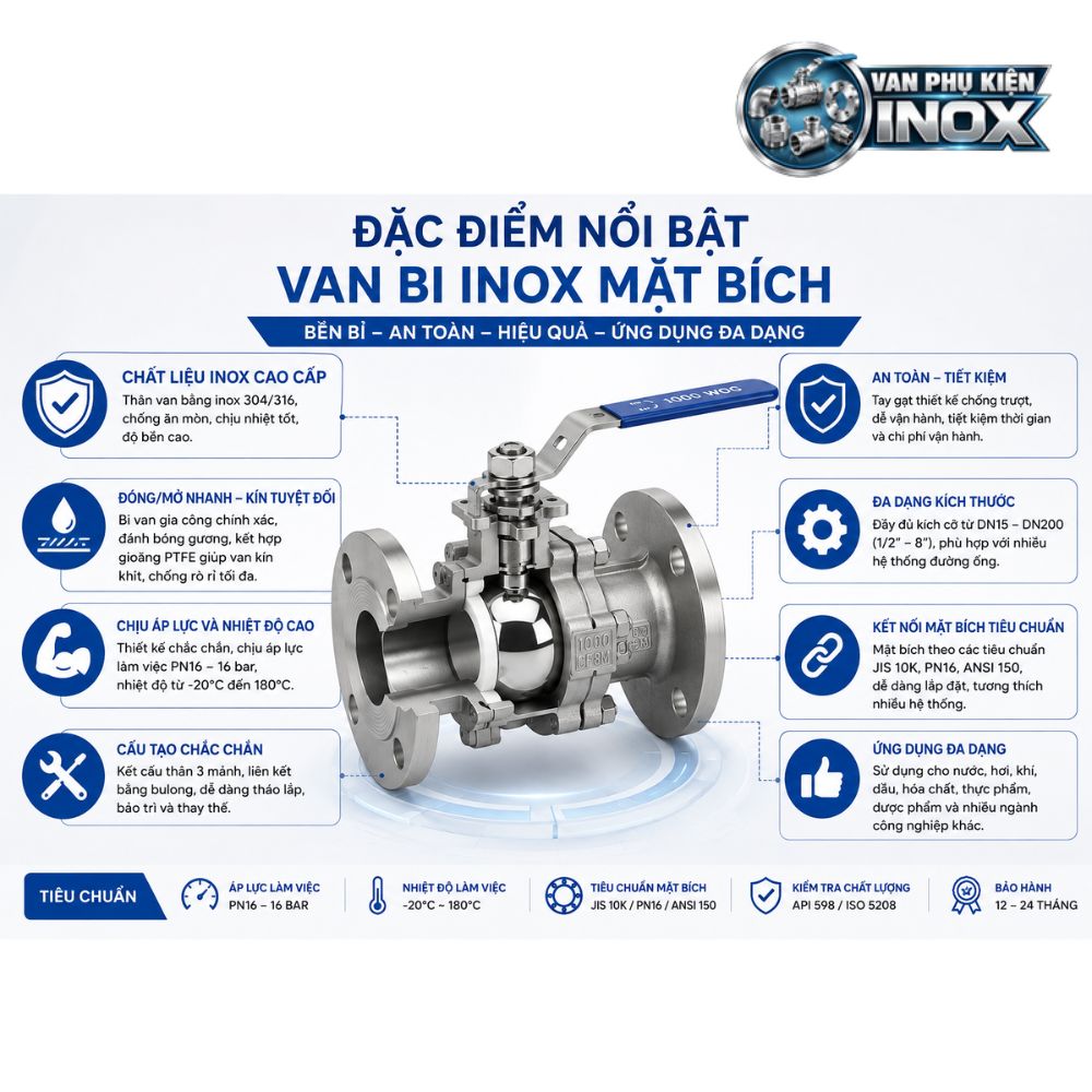 Đặc Điểm Nổi Bật Van Bi Inox Mặt Bích