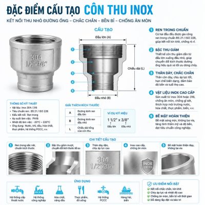 Đặc điểm nổi bật côn thu inox ren