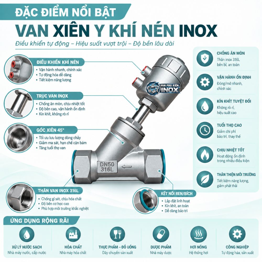 Đặc Điểm Nổi Bật Van Y Xiên Điều Khiển Khí Nén Inox
