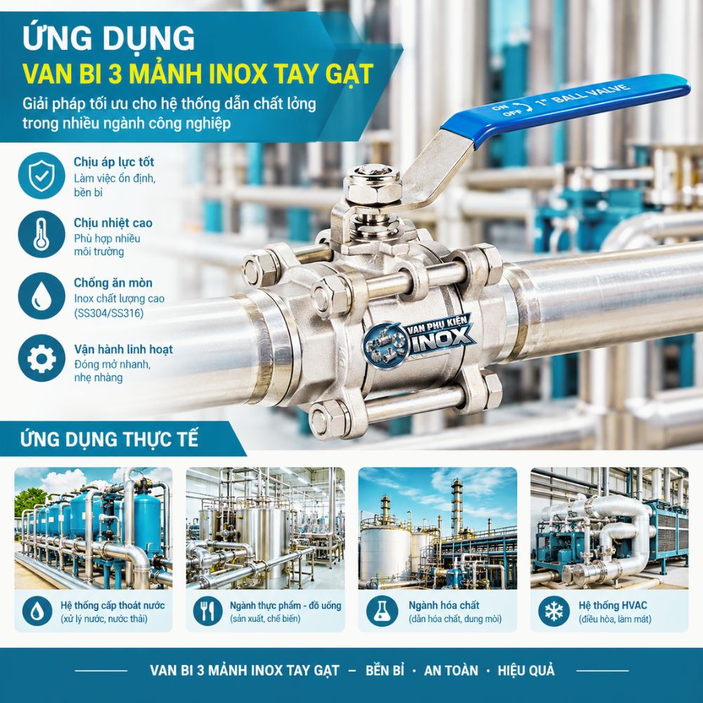Ứng Dụng Van Bi 3 Mảnh Inox