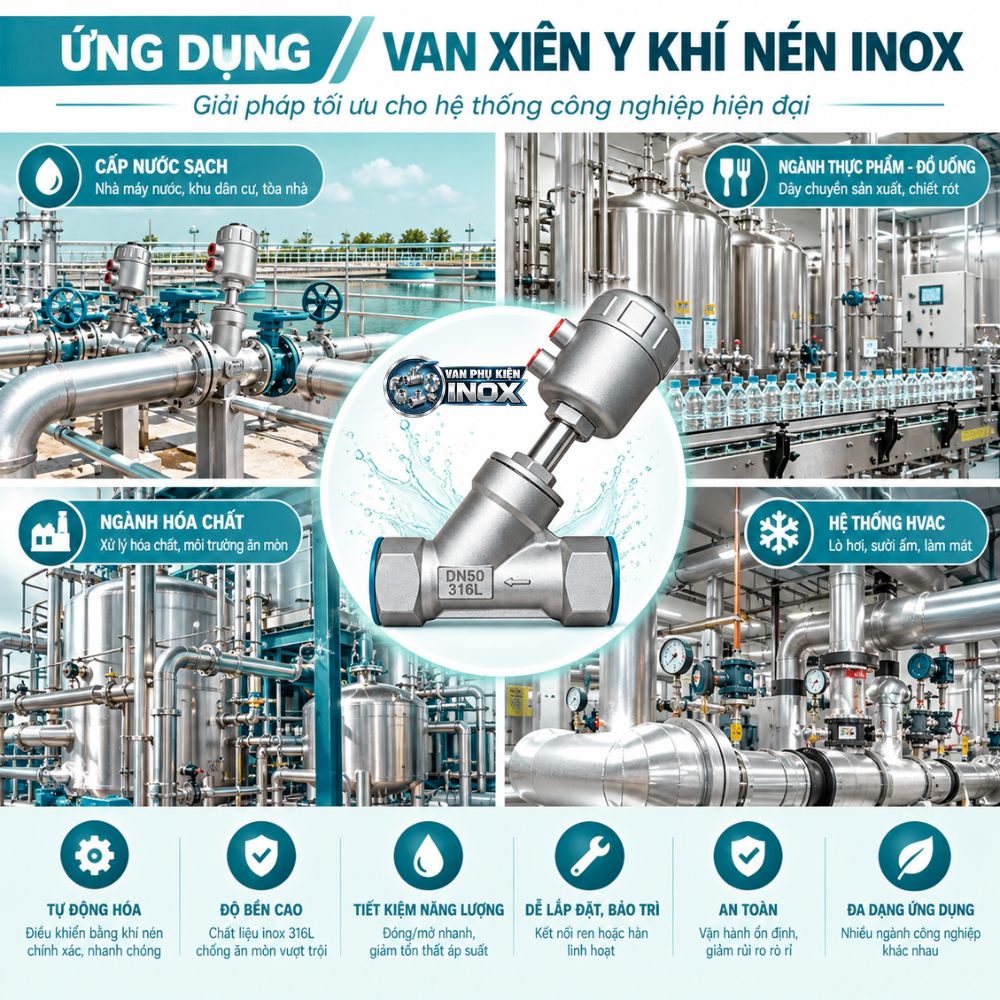 Ứng Dụng Van Y Xiên Điều Khiển Khí Nén Inox